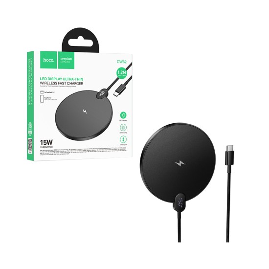 Hoco Wireless Charger CW62 Peak Digital Display Desktop with Type-C 15W 1.2M Black